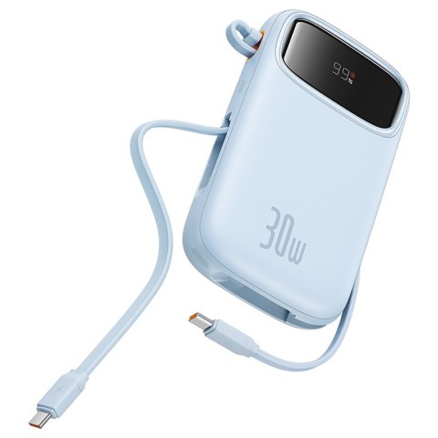 Power bank 10000mAh QPow 2 30W z wbudowanymi kablami USB-C - niebieski Power bank 10000mAh QPow 2 30W z wbudowanymi kablami USB-C - niebieski