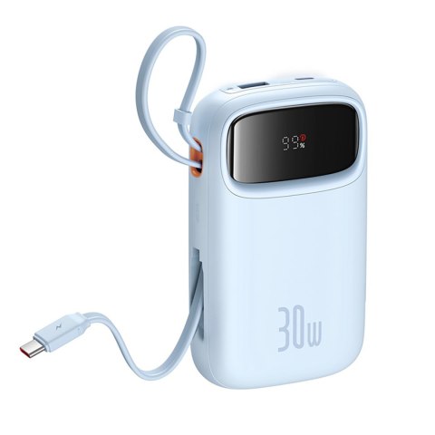 Power bank 10000mAh QPow 2 30W z wbudowanymi kablami USB-C - niebieski Power bank 10000mAh QPow 2 30W z wbudowanymi kablami USB-C - niebieski
