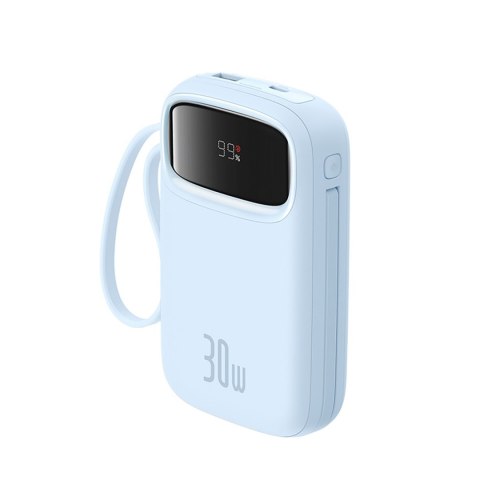 Power bank 10000mAh QPow 2 30W z wbudowanymi kablami USB-C - niebieski Power bank 10000mAh QPow 2 30W z wbudowanymi kablami USB-C - niebieski
