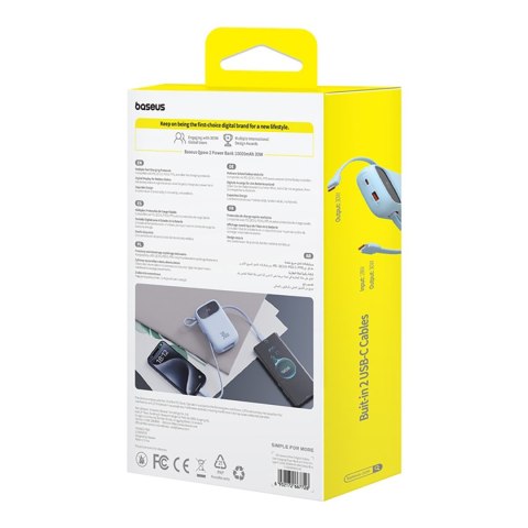 Power bank 10000mAh QPow 2 30W z wbudowanymi kablami USB-C - niebieski Power bank 10000mAh QPow 2 30W z wbudowanymi kablami USB-C - niebieski