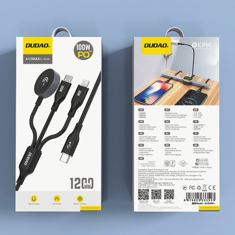 3w1 Kabel przewód USB-C - USB-C / iPhone Lightning / ładowarka do Apple Watch PD 100W 1.2m - czarny 3w1 Kabel przewód USB-C - USB-C / iPhone Lightning / ładowarka do Apple Watch PD 100W 1.2m - czarny
