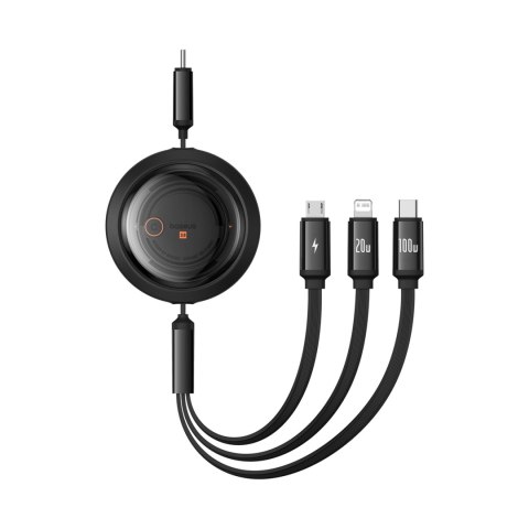 3w1 Kabel uniwersalny zwijany USB-C - Lightning / USB-C / micro USB 100W 1.1m - czarny 3w1 Kabel uniwersalny zwijany USB-C - Lightning / USB-C / micro USB 100W 1.1m - czarny