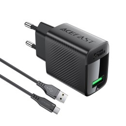 Ładowarka sieciowa A90 GaN USB-A QC 18W + kabel USB-C - czarna