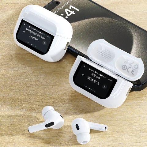 Słuchawki U19 douszne TWS bezprzewodowe Bluetooth 5.3 z wyświetlaczem LED - białe Słuchawki U19 douszne TWS bezprzewodowe Bluetooth 5.3 z wyświetlaczem LED - białe