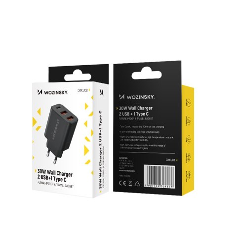 Ładowarka sieciowa 30W USB-C 2x USB-A - czarny Ładowarka sieciowa 30W USB-C 2x USB-A - czarny