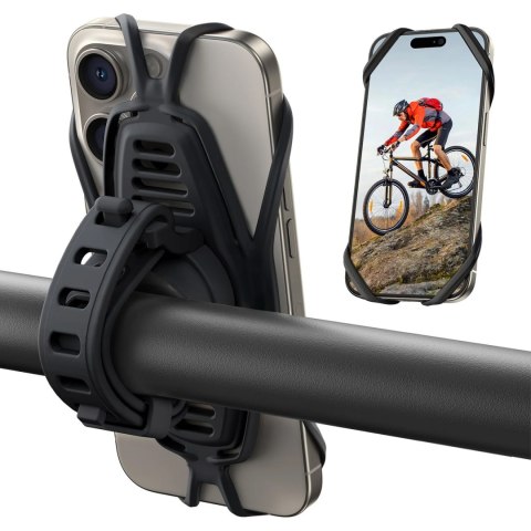 Uchwyt gumowy na telefon na kierownicę na rower motocykl zaciskowy - czarny Uchwyt gumowy na telefon na kierownicę na rower motocykl zaciskowy - czarny