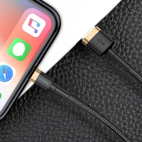 Wytrzymały nylonowy kabel przewód USB Iphone Lightning QC3.0 2A 3M czarno-złoty Wytrzymały nylonowy kabel przewód USB Iphone Lightning QC3.0 2A 3M czarno-złoty