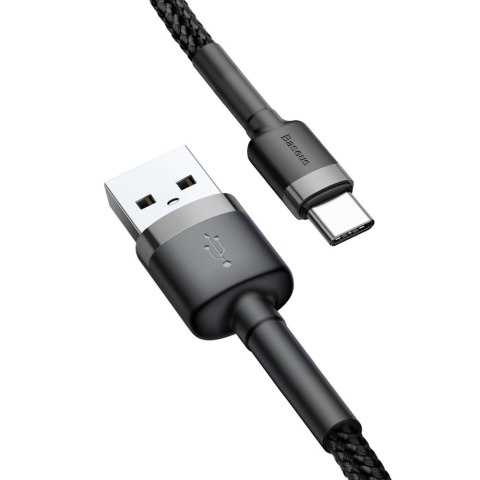 Wytrzymały nylonowy kabel przewód USB USB-C 2A 3M czarno-szary Wytrzymały nylonowy kabel przewód USB USB-C 2A 3M czarno-szary