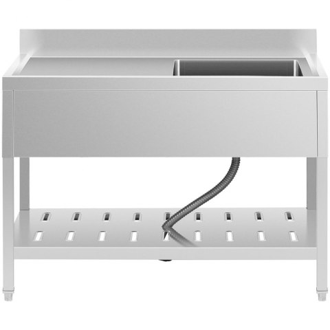 Zlew basen gastronomiczny jednokomorowy z półką i rantem prawy 120 x 60 x 94,5 cm Zlew basen gastronomiczny jednokomorowy z półką i rantem prawy 120 x 60 x 94,5 cm