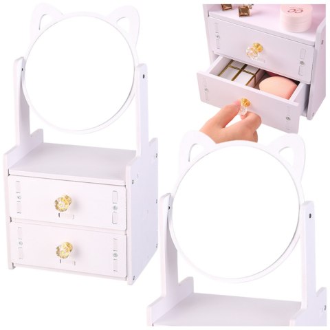 Mini Toaletka Lusterko Do Makijażu Dwie Szuflady Uszy Drewniana Biała Mini Toaletka Lusterko Do Makijażu Dwie Szuflady Uszy Drewniana Biała