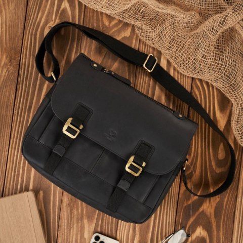 Torba męska na ramię skórzana czarna vintage na laptopa duża Paolo Peruzzi T-81-HBL Torba męska na ramię skórzana czarna vintage na laptopa duża Paolo Peruzzi T-81-HBL