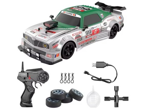 DUŻY Samochód Do Driftu Auto RC Drift 1:16 2,4 GHz PARA DYM Srebrny Dodge 4WD LED DUŻY Samochód Do Driftu Auto RC Drift 1:16 2,4 GHz PARA DYM Srebrny Dodge 4WD LED
