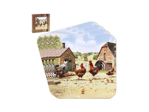 Kpl. 4 podkładek pod kubek - Cockerel & Hen Kpl. 4 podkładek pod kubek - Cockerel & Hen
