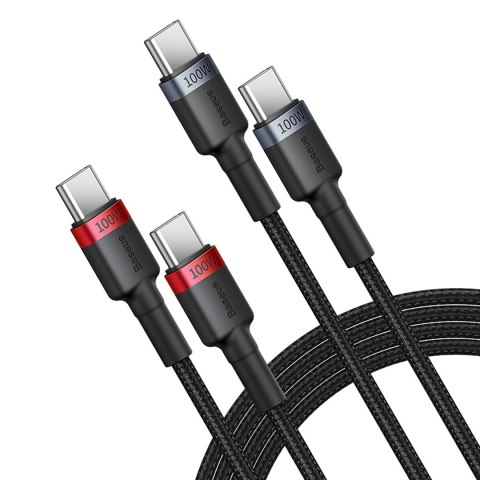 2x Kabel przewód Cafule USB-C - USB-C 100W 2m - czerwono-czarny i czarno-szary 2x Kabel przewód Cafule USB-C - USB-C 100W 2m - czerwono-czarny i czarno-szary