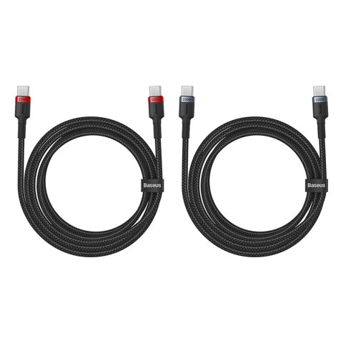 2x Kabel przewód Cafule USB-C - USB-C 100W 2m - czerwono-czarny i czarno-szary 2x Kabel przewód Cafule USB-C - USB-C 100W 2m - czerwono-czarny i czarno-szary