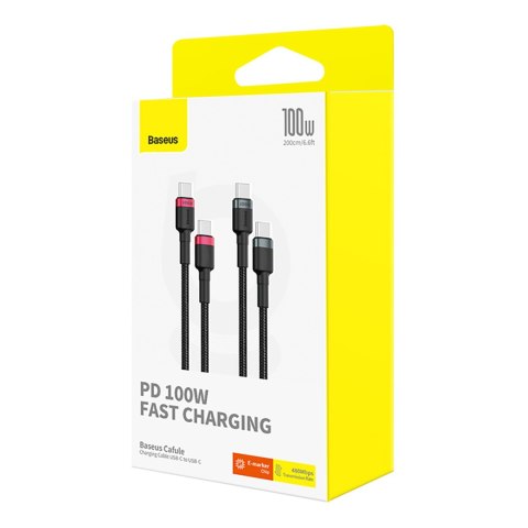 2x Kabel przewód Cafule USB-C - USB-C 100W 2m - czerwono-czarny i czarno-szary 2x Kabel przewód Cafule USB-C - USB-C 100W 2m - czerwono-czarny i czarno-szary