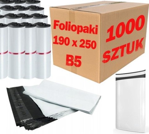 Foliopaki Kurierskie Białe B5 190x250mm - 1000 szt. Foliopaki Kurierskie Białe B5 190x250mm - 1000 szt.