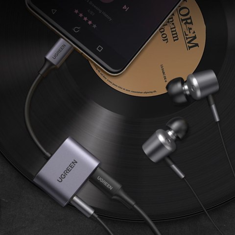 Adapter przejściówka audio USB-C - USB-C + mini jack 3.5mm - szary Adapter przejściówka audio USB-C - USB-C + mini jack 3.5mm - szary