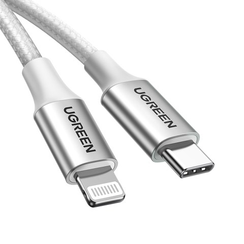 Kabel przewód USB-C - iPhone Lightning MFi 1m - srebrny Kabel przewód USB-C - iPhone Lightning MFi 1m - srebrny