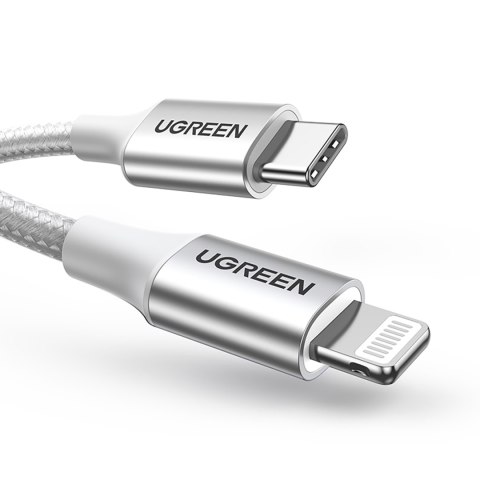 Kabel przewód USB-C - iPhone Lightning MFi 1m - srebrny Kabel przewód USB-C - iPhone Lightning MFi 1m - srebrny