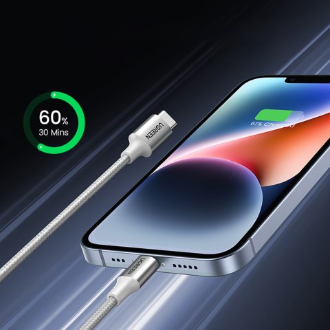 Kabel przewód USB-C - iPhone Lightning MFi 1m - srebrny Kabel przewód USB-C - iPhone Lightning MFi 1m - srebrny