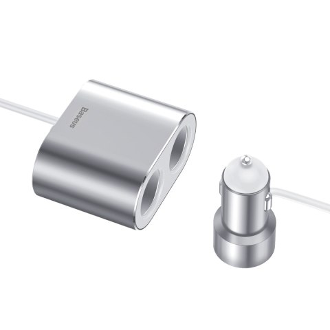 Rozdzielacz samochodowy 2x gniazdo zapalniczki 80W 2x USB-A 3.1A - srebrny Rozdzielacz samochodowy 2x gniazdo zapalniczki 80W 2x USB-A 3.1A - srebrny
