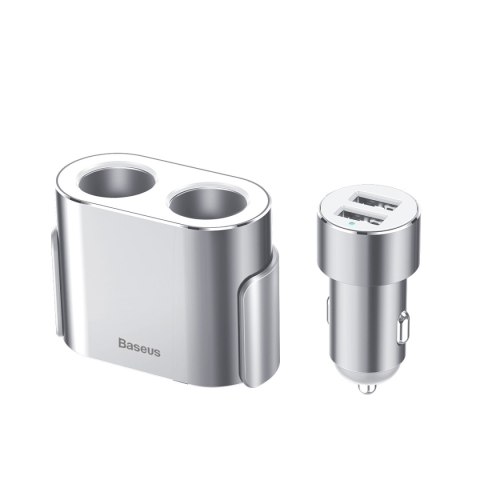 Rozdzielacz samochodowy 2x gniazdo zapalniczki 80W 2x USB-A 3.1A - srebrny Rozdzielacz samochodowy 2x gniazdo zapalniczki 80W 2x USB-A 3.1A - srebrny