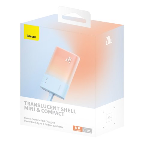 Powerbank Popsicle 5200mAh 20W z kablem Lightning 60W/20V/3A/30cm - niebiesko-pomarańczowy Powerbank Popsicle 5200mAh 20W z kablem Lightning 60W/20V/3A/30cm - niebiesko-pomarańczowy