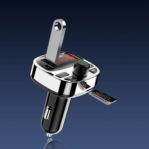 Transmiter samochodowy R2PRO+ z portami ładowania PD 25W Bluetooth 5.3 RGB - czarno-srebrny