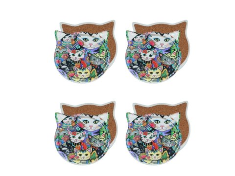 Kpl. 4 podkładek ceramicznych z uszami, koty.