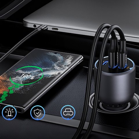 Ładowarka samochodowa 130W 2x USB-C 1x USB-A - szara Ładowarka samochodowa 130W 2x USB-C 1x USB-A - szara