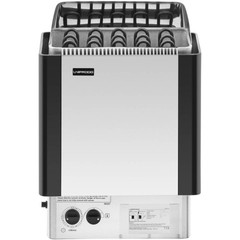 Piec do sauny elektryczny z wbudowanym sterowaniem 8-12 m3 do 110C 400 V 8 kW srebrno-czarny Piec do sauny elektryczny z wbudowanym sterowaniem 8-12 m3 do 110C 400 V 8 kW srebrno-czarny