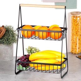 Koszyk na Owoce Warzywa 2-Poziomowy Metalowy Czarny VILDE 29 cm