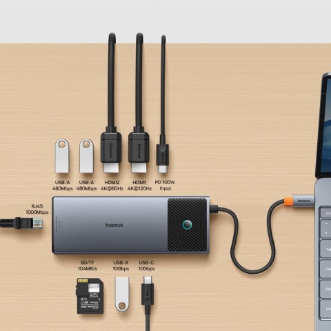 10w1 HUB Adapter USB-C do HDMI / USB-A / USB-C / RJ45 / SD / TF / USB-C PD szary 10w1 HUB Adapter USB-C do HDMI / USB-A / USB-C / RJ45 / SD / TF / USB-C PD szary