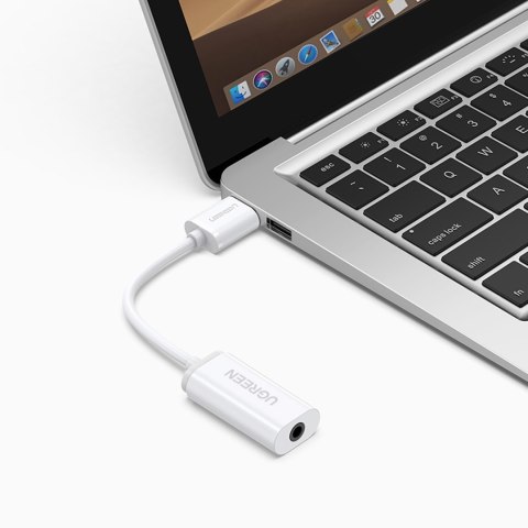 Adapter przejściówka USB-A (męski) - mini jack 3.5 mm (żeński) - biały Adapter przejściówka USB-A (męski) - mini jack 3.5 mm (żeński) - biały