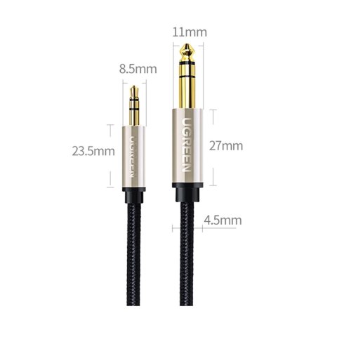Kabel przewód audio TRS mini jack 3.5mm - jack 6.35mm 3m - szary Kabel przewód audio TRS mini jack 3.5mm - jack 6.35mm 3m - szary