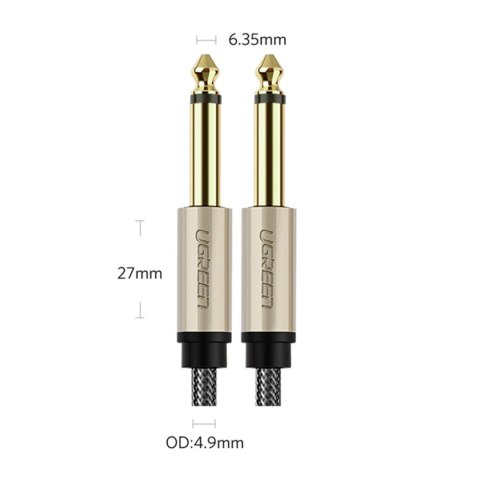 Kabel przewód audio mono TS jack 6.35mm - jack 6.35mm 3m - szary Kabel przewód audio mono TS jack 6.35mm - jack 6.35mm 3m - szary
