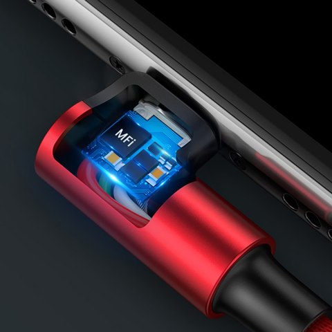 Kabel przewód kątowy iPhone Lightning - USB-A MFi 2.4A 1m - czerwony Kabel przewód kątowy iPhone Lightning - USB-A MFi 2.4A 1m - czerwony