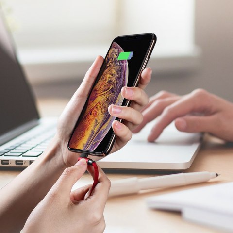 Kabel przewód kątowy iPhone Lightning - USB-A MFi 2.4A 1m - czerwony Kabel przewód kątowy iPhone Lightning - USB-A MFi 2.4A 1m - czerwony
