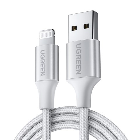 Kabel przewód w oplocie USB-A - iPhone Lightning MFi 2m - srebrny