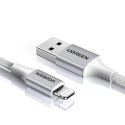 Kabel przewód w oplocie USB-A - iPhone Lightning MFi 2m - srebrny