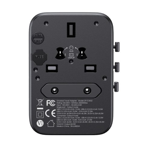 Ładowarka adapter podróżny uniwersalny 65W EU / US / JP / AU / UK / CN - czarny Ładowarka adapter podróżny uniwersalny 65W EU / US / JP / AU / UK / CN - czarny