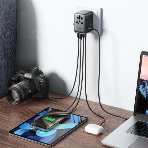 Ładowarka adapter podróżny uniwersalny 65W EU / US / JP / AU / UK / CN - czarny Ładowarka adapter podróżny uniwersalny 65W EU / US / JP / AU / UK / CN - czarny
