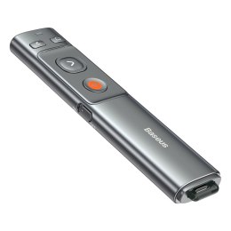 Wskaźnik laserowy z pilotem do prezentacji do 100m WiFi 2.4GHz USB-A/C - szary