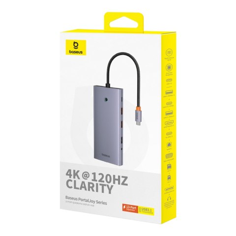 13w1 HUB adapter PortalJoy Series USB-C HDMI DP VGA USB-A PD RJ45 SD TF AUX - szary 13w1 HUB adapter PortalJoy Series USB-C HDMI DP VGA USB-A PD RJ45 SD TF AUX - szary