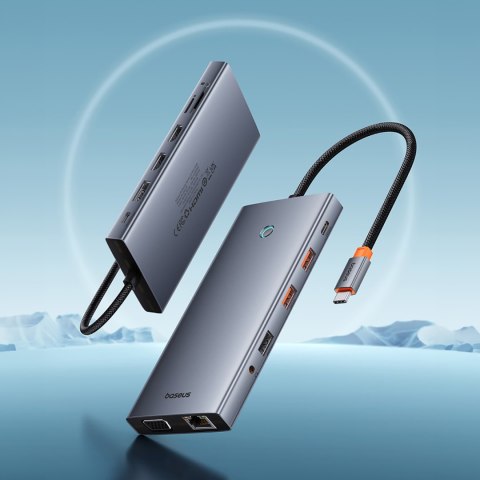 13w1 HUB adapter PortalJoy Series USB-C HDMI DP VGA USB-A PD RJ45 SD TF AUX - szary 13w1 HUB adapter PortalJoy Series USB-C HDMI DP VGA USB-A PD RJ45 SD TF AUX - szary