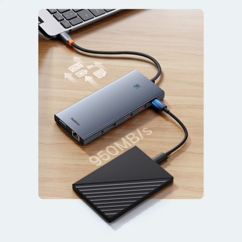 13w1 HUB adapter PortalJoy Series USB-C HDMI DP VGA USB-A PD RJ45 SD TF AUX - szary 13w1 HUB adapter PortalJoy Series USB-C HDMI DP VGA USB-A PD RJ45 SD TF AUX - szary