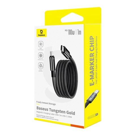 Kabel przewód Tungsten Gold z organizerem magnetycznym USB-C 100W 1m - czarny Kabel przewód Tungsten Gold z organizerem magnetycznym USB-C 100W 1m - czarny