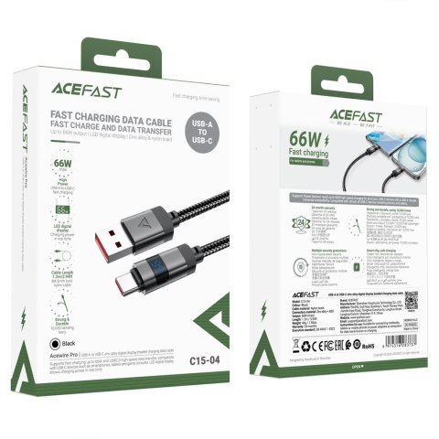 Kabel przewód USB-A - USB-C z wyświetlaczem 480Mb/s 66W 1.2m - czarny Kabel przewód USB-A - USB-C z wyświetlaczem 480Mb/s 66W 1.2m - czarny