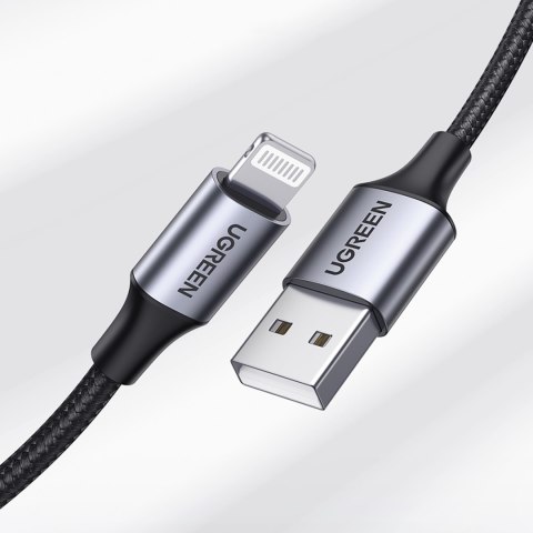 Kabel przewód w oplocie USB-A - iPhone Lightning MFi 1.5m - czarny Kabel przewód w oplocie USB-A - iPhone Lightning MFi 1.5m - czarny